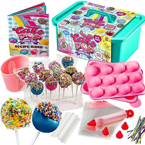 GirlZone Cake Pop Craze Kit, 80-teiliges Lustiges Backset für Kinder von 10-12 mit Leckeren Kuchen-am-Stiel Rezepten & Backzubehör, Geschenke für Kinder & Weihnachts-Cake-Pop-Set