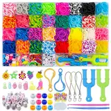 Folaein Loom Bänder Set, 2700 Looms Gummis Bänder Starter Set,DIY Gummibänder Kit für Armbänder, Elastisches Loombänder Kinder Basteln Geschenk Weihnachten für Kinder