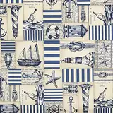 Kt KILOtela - Bedruckter Leinwandstoff, Dekoration, Kissen, Polsterung, 100 cm Länge x 280 cm Breite, Seemann, Scheinwerfer, Boote, Blau - 1 Meter