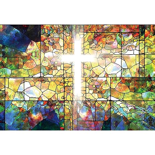 Leyiyi 3 x 2,4 m leuchtender Kreuz-Hintergrund, Bibelkreuz, Buntglas-Hintergrund für kirchliche Aktivität, Dekorationen, Banner, Jesus, christliche Kirche, Heiligtum, religiöse Weihnachten, Party,