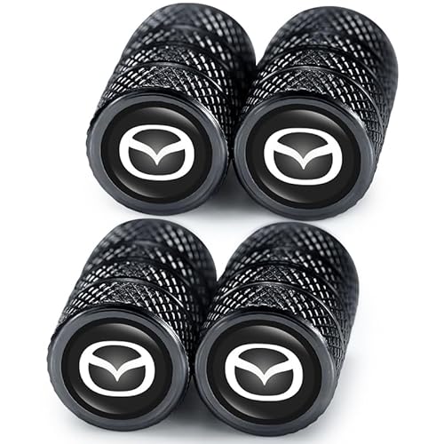 4pcs Auto Ventilkappen Legiertes Ventilkappen für Mazda M2 M3 M5 M6 MX5 RX7 RX8 A8 CX9 MX6 R3 CX-5 CX-7 CX-8, Stylische & Staubdichte Reifenventil-Kappen für Auto,Zubehör für Autoreifen, Schwarz