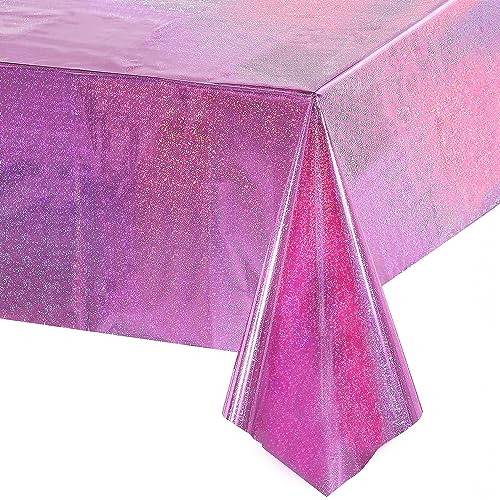 Rosa Mädchen Party Tischdecke Glitzer Wasserabweisend Einweg Rechteck Tischdecke für Schulkind Einschulung Einhorn Geburtstag Prinzessin Schmetterlings Tischdecke Dekorationen 137 x 274cm,1 Packungen