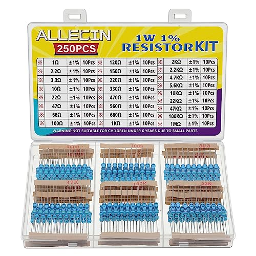ALLECIN 1W Widerstand Set 1% Toleranz 25 Werte von 1 Ohm bis 1M Ohm 1 Watt Metallfilm Widerstände Sortiment 1 W Resistor Kit Metall Film Wiederstände