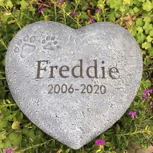 JHB Personalisierte Haustier Memorial Garden Stein für Katze Hund Tier, Herzform Haustier Grabmarkierungen für Hund Katze Katze Grabstein Hund Grabstein Memorial Garten Stepping Stone