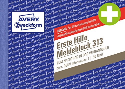 AVERY Zweckform 313 Erste Hilfe Meldeblock nach DGUV Information 204-020 (A6 quer, 50 Originale, Verbandbuch zur Dokumentation von Unfällen/Hilfeleistungen im Betrieb, von Rechtsexperten geprüft)