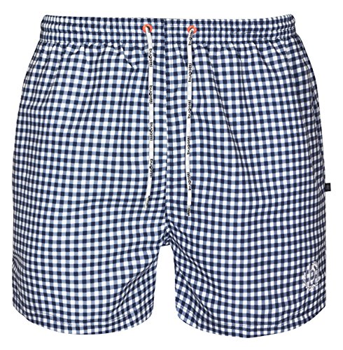 bugatti® - marine blau gemusterte/Karierte Herren Badeshort, Größe L