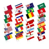 Hrlace 32 Länder Handgehaltene Kleine Nationalflaggen set Internationale Zahnstocher Cocktail Flaggen Weltflaggen Doppelseitige Stoff Deko Flaggen für Paraden, Sportveranstaltungen, Festivalfeiern