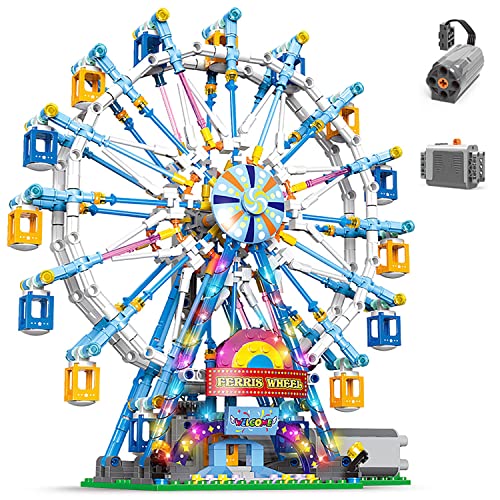 NEWRICE Rotierendes Riesenrad Bauklötze Kit, mit Lichtern Vergnügungspark Baukonstruktion Spielzeug Set für 6+ Jahr Jungen.Mädchen.Erwachsene (870 Stück)