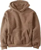 Haloumoning Kapuzenpullover Kinder Teddy Fleece Hoodie Unisex Warm Sherpa Sweatershirt Mädchen Jungen Winter Plüsch Pullover mit Taschen Braun 140