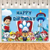 Wirhaut Paw Dog Fotohintergrund Fotografie Hintergrund, Cartoon Hund Fotohintergrund Fotoshoot Backdrop Happy Birthday Banner, Foto Hintergrund Kindergeburtstag Dekoration (150 * 100cm)