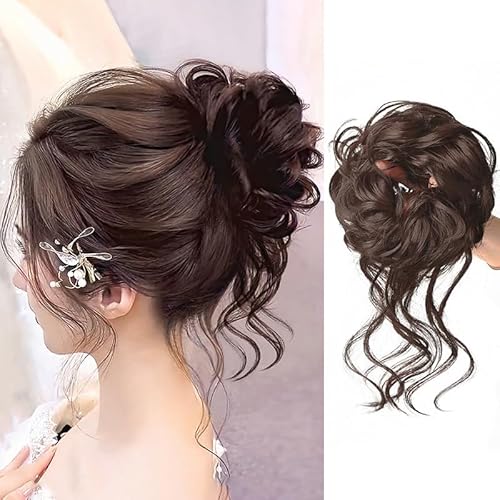 Messy Bun Haarteil Gewellte Lockige Extensions Frisur Elastisches Haar Donut-Accessoires Pferdeschwanz Haargummis Flauschiges Lazy Flower Bud-Haar Für Braut Frauen Und Mädchen