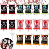 Seasboes Halloween Trinkgefäß Blutbeutel, 16 Stück Blutspendebeutel, Getränkebeutel, Blutbeutel für Getränke, Cosplay Requisiten mit Spritze Clips Blutart Aufkleber für Halloween Cosplay Zombie Party