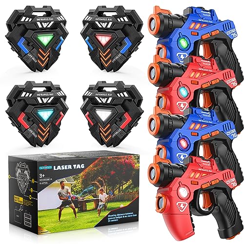 TERRAMUS Laser Tag Set 4 für Kinder, Infrarot Mini Laser Tag Pistolen und Westen, Laser Tag Spiel 4 Spieler Indoor Outdoor, Geschenk für Kinder und Jugendliche ab 8, 9, 10, 11 und 12 Jahren