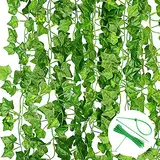 Efeu Künstlich Girlande, 12 Stück Grün Fake Efeu Pflanzen Efeuranke für Garten Hochzeit Party Wanddekoration Aesthetic Room Decor(2.2m, mit Nylon Kabelbinder)