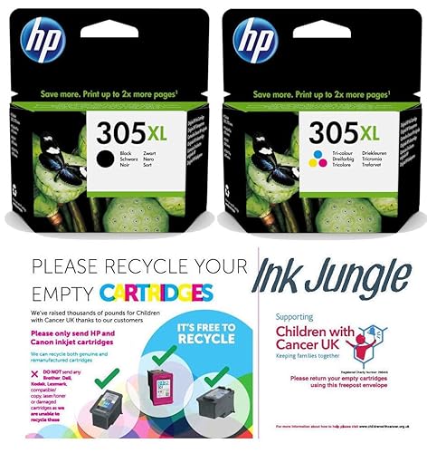 Ink Jungle HP 305XL Tintenpatrone für HP ENVY 6010 6010e 6020 6020e 6022 6022e 6030 6030e 6032 6032e 6420e 6430e 6432e und eine Recyclingtasche für Wohltätigkeitsorganisationen 3YMM, Schwarz und Farbe