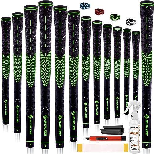 SAPLIZE Golfgriffe 13er-Set mit komplettem Regripping-Kit, Standardgröße, Golfschlägergriffe aus Gummi, Grün