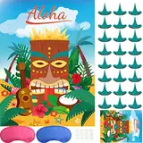 ASTARON Hawaiian Tropical Party Spiel, Pin Spiel für Aloha Tiki Party Pin die Nase Spiel für Hawaiian Luau Party Supplies Sommer Tropical Party Dekorationen