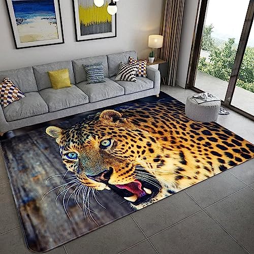 Gelbes Tier, Brüllender Leopard Teppich Kinderteppich Wohnzimmerteppich Schlafzimmerteppich 3D-Gedruckter Superweicher Flanellteppich 100 X 150 cm - Polyester-Soft-Touch,Leicht Zu Reini -9B9U/O6U