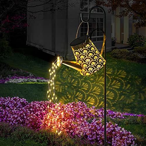 DeepDream Solar Gießkanne Lichterkette Aussen, LED Außen Solarlampen Wasserdicht Gartendeko Gießkannenlicht Lichter mit Schäferhaken, Vintage Lichterkette Aussen für Garten Hofweg Balkon Terrasse