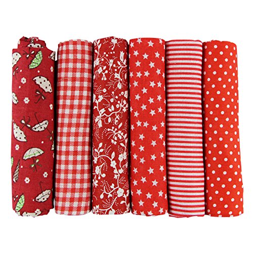UOOOM 6 Stueck 50 x 50cm Stoffpakete Patchwork Stoffe Baumwolle tuch DIY Handgefertigte Nähen Quilten Stoff Baumwollgewebe Verschiedene Designs (Rote)