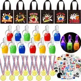 86STK Bowling Mitgebsel Kindergeburtstag Medaillen Bowling Bowlingkugel Schlüsselanhänger Mitgebsel Tüten Sticker Give Aways für Mitbringsel Kinder Bowling Piñata Füllung Gastgeschenke
