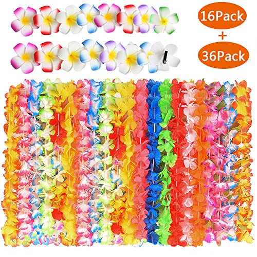 Evance 36 Stück Hawaii Ketten Hawaii Deko Blumenketten Hawaiian Leis Halskette Tropischen Luau Hawaii Thema Party Favors Kränze Stirnbänder Urlaub Hochzeit Strand Geburtstag Dekorationen (Farbe)