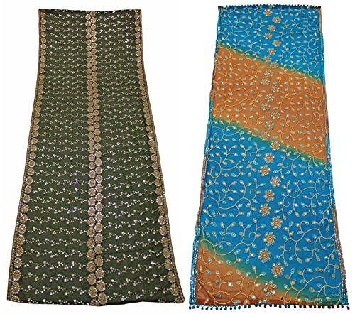 Peegli Vintage Dupatta Kombination Aus 2 Blatt Und Blumen DIY Bastelstoff Indische Lange Schals