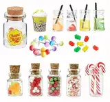 Wichtel Zubehör,15 Stück Miniatur Weihnachten Süßigkeiten und Trinken Set für Weihnachtsmarkt, Süßigkeitenstände,Wichtelzubehör mit Lolli Gummibärchen für Wichteltür Deko und 1:12 Puppenhaus