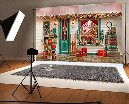 YongFoto 3x2m Vinyl Foto Hintergrund Weihnachtsgeschäft Geschenke Geschäft Draussen Fotografie Hintergrund für Fotoshooting Portraitfotos Party Kinder Hochzeit Fotostudio Requisiten