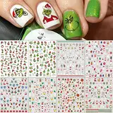 Nagelsticker Weihnachten, 9 Blatt Selbstklebend Nagelaufkleber Nail Art Sticker Dekoration Nageldesign Zubehör