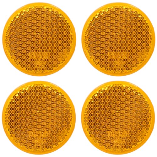 4 Reflektor Rot Gelb Weiß Rückstrahler Katzenauge Seitenstrahler zum kleben Selbstklebend mit Schraube PKW Anhänger 72x21mm 96x46mm 60mm Ø (Gelb | Rund | 60mm Ø | Selbstklebend)