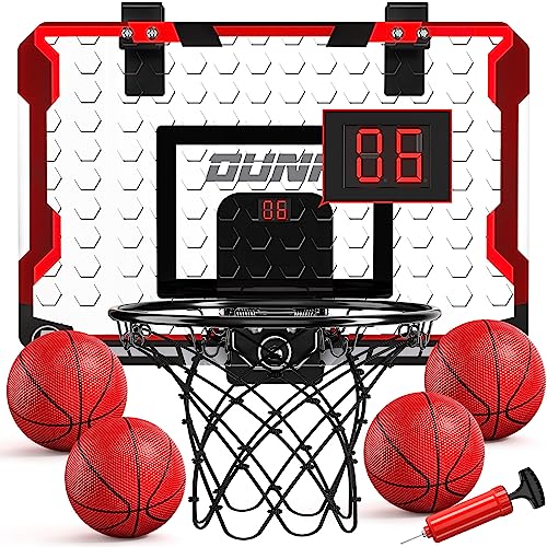 TEMI Basketballkorb Indoor, Mini-Basketballkorb mit 4 B채llen & elektronischer Anzeigetafel, 체ber der T체r Basketballkorb, Basketballspielzeug f체r Jungen M채dchen Alter