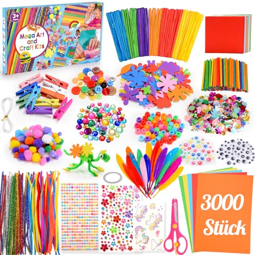 3000 Stück Bastelset Kinder ab 3-9 Jahre Spielzeug ab 3-12 Jahre Mädchen Geschenke 3-12 Jahre Bastelkoffer Kinder ab 3-9 Jahre Geschenk Mädchen 4-9 Jahre Ostern Basteln Kinder Ostergeschenke Kinder