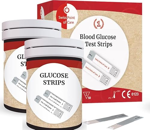 Swiss Point Of Care Glucose Teststreifen, 100 Stück - für das On Call Extra & Swiss Point Of Care Glucose Messgerät, 2er Packung (100 Stück), nichtpassend für das GK Dual Messgerät