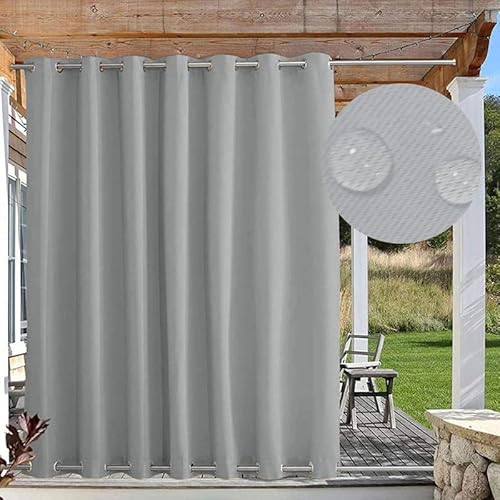 Outdoor Vorhänge Sonnenschutz, Outdoor Vorhang Wetterfest mit Ösen Oben und Unten, Outdoor Gardinen Wasserdicht Windschutz Blickdicht für Pavillon, 1 Stück, Grau, B254xH160cm