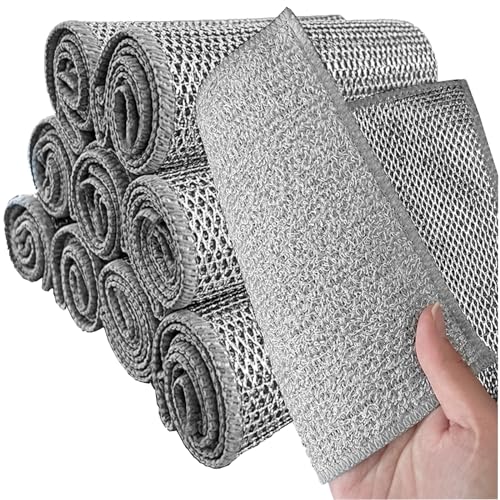 MANFÂ 10Stk Geschirrspüllappen Spüllappen Draht-Geschirrspüllappen,Wire Dishwashing Rags,Stahldraht- waschbar Geschirrtücher,putzlappen Zweilagig aus für Küche-30x30cm