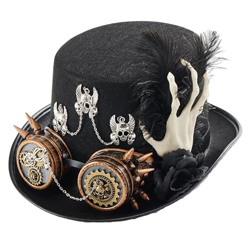 BLESSUME Steampunk Totenkopf Hut Unisex Fasching Zylinder für Karneval, Halloween, Mottoparty