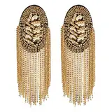 SUPERFINDINGS 2 Stück Strass Schulter Abzeichen Abnehmbare Eisen Quaste Epauletten Retro Goldene Schulter Brosche Schulter Patches Gold Für Männer und Frauen Stoff Uniform Zubehör 18.5x5.4cm