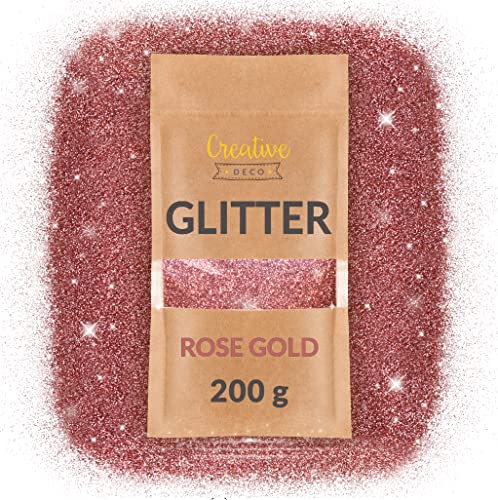 Creative Deco 200g Roségold Glitzerpulver für Wandfarbe | 0,2mm Glitzer-Pulver Glitzer Wand | Farbzusätze Nagel-Lack & Epoxid-Harz Zusatz | Für Kunst Handwerk Schleim & DIY