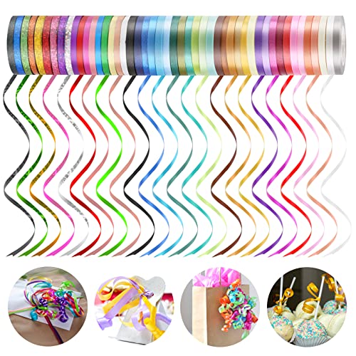 Dooozy 48 Rollen Ringelband Geschenkband Set, 5MM 10M Geschenkbänder für Geburtstag Luftballons Hochzeit Geschenkverpackung Florist Luftballon Schleifen und Saisonale Deko