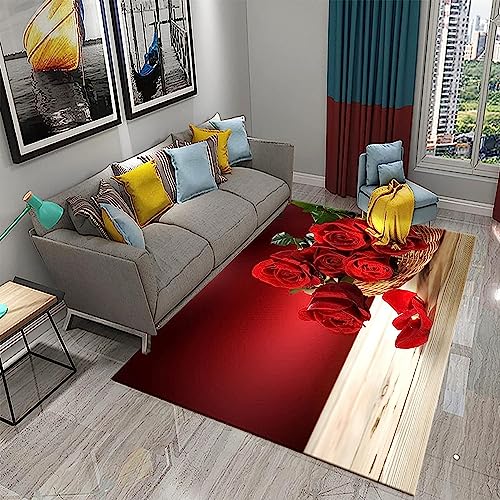 Teppiche Wohnzimmer Teppiche 3D Küchenteppich Teppichläufer Schlafzimmer Wohnzimmer Arbeitszimmer Büro Faltbar Romantische Rose 78,7 X 118,1 Zoll -6D5P/O6U