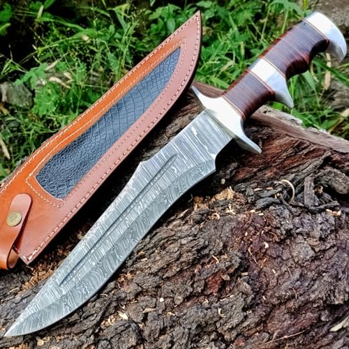 Unique Blades Camping-Sport-Outdoor-Messer – Bowiemesser mit Holzgriff, Klinge aus Damaststahl, 15 Zoll, Vollerl mit Scheide, Geschenk für den Mann, der ihn jeden Tag trägt, Survivals Defensivmesser