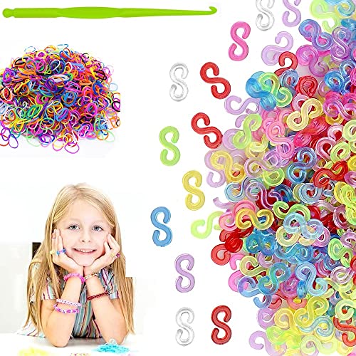 DURANTEY 600 Stück Gummi Armband Basteln Plastik Gummibänder für Armbänder 600 Stück Loom Band Schmuck Bunt Loom Bands Häkelnadeln Verschluss Loom Bänder für Armbänder Loom Verschlüsse Clips Werkzeug