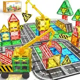 Magnetische Bausteine Kran Straße Kugelbahn Spielzeug ab 3 4 Jahre Magnet Kinder Magnetspiel Magnetic Tiles Magnetbausteine Auto Weihnachten Geburtstag Geschenk ab 2 3 4 5 6 7 8+ Jahre Jungen Mädchen