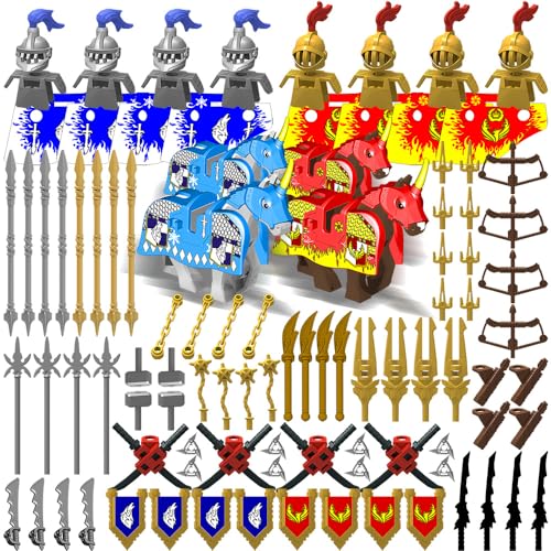 Nicolababe Waffenpaket für Minifiguren Ritter Waffen Set Zubehör Kit Enthalten Helmsd, Rüstung, Schild, Umhänge Barding, Pferde Kompatibel mit großen Marken (Mittelalterliche Waffe)