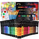 ARTKUNST Acrylfarben Set, 24 x 36 ML Acrylfarbenset mit 10 Pinseln für Leinwand Holz Papier Keramik, Wasserdichte Acrylfarbe mit Lebendiger Farbe für Künstler, Anfänger, Kinder