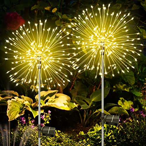 Solar Feuerwerk Gartenlichter, Solarleuchten Gartendeko 2 Stück 120 LED, Solarlampen für Außen Garten Wasserdicht, Warmweiß Solar Weihnachtsdeko Aussen für Hinterhof Weg Rasen Terrasse Weihnachten