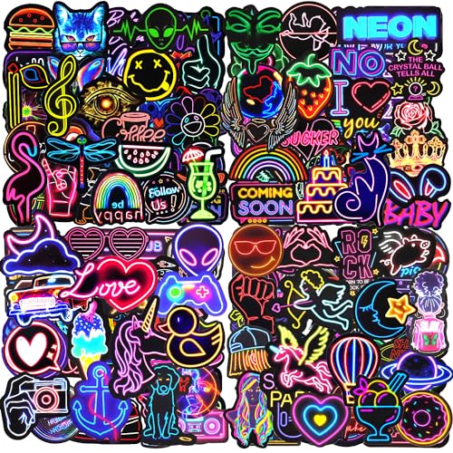 Aufkleber 200 Stück Neon Sticker Set, Coole Lustige Neon Sticker, Wasserdichte Vinyl Sticker, Sticker für Laptop Handy Skateboard Scrapbook Wasserflasche Journal Kindle Macbook IPad Tassen usw