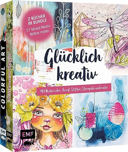 Glücklich kreativ – Zwei Bücher im Bundle: 37 Mixed-Media-Motive malen: Mit Watercolor, Acryl, Stiften, Stempeln und mehr