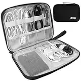 HCFGS Elektronische Tasche, Reisetasche, Kabel Organizer Tasche, stoßfest, feuchtigkeitsabweisend, Aufbewahrung, tragbar, Zubehör für Festplatten, Kabel, Ladegerät, USB, SD-Karte (schwarz)